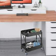 Kitchen Trolley With Casters, 2 Tiers, Easy To Install, Foldable, Foldable, Storage Space, Under Table Storage Trolley, Storage Trolley, Side Table, Small Trolley, Black