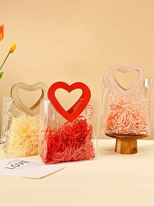 Sacchetto regalo a forma di cuore in PVC trasparente, sacchetto per caramelle da matrimonio, sacchetto da festa di matrimonio (colore e stile casuali)