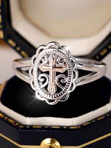 1 pieza Anillo de diseño de cruz delicado de plata de ley S925, anillo elegante de nicho eterno de moda, adecuado para uso diario, regalo de boda