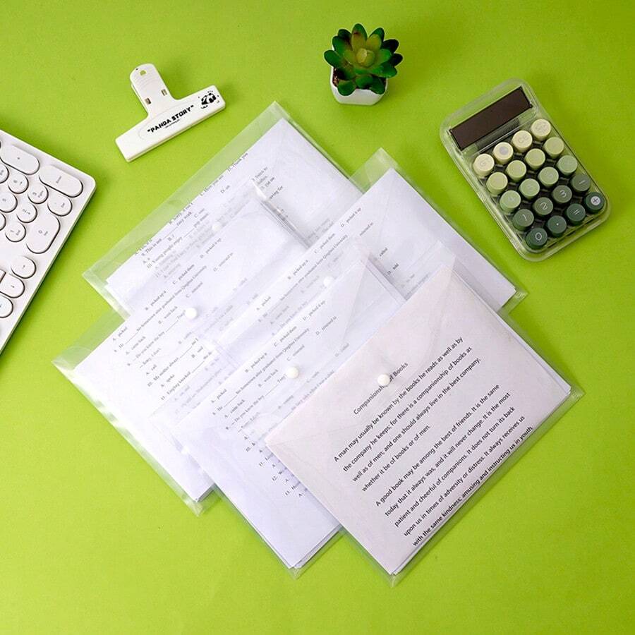 A5 尺寸透明聚乙烯塑料信封，带按扣封口，透明塑料文件夹，适用于学校、工作办公室组织、返校、学校用品 - 10裝(透明-A5無紋 按扣袋) - 查看 1