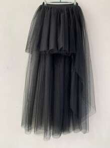 Women's Colorful Stylish Asymmetrical Tulle Skirt, Europe And America Design, Sexy Hem, Suitable For Daily Wear And Stage Performance