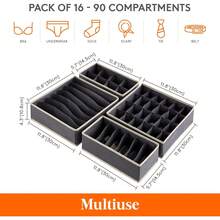 Lifewit Closet Underwear Drawer Organizer Divider, 16 Pieces Fabric Foldable Dresser Organizers And Storage Bins Storing Lingerie, Bra, Undies, Gray - Grey - View 11