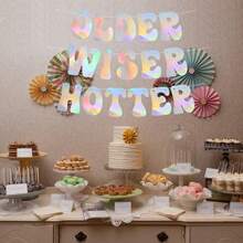 1Set Iridescent Glitter Older Wiser Hotter Banner -NO DIY - Pre-Strung Birthday Banner Decoration For 16th 18th 21th 30th 40th 50th 60th 70th 80th Or Any Birthday Party Women Funny Cute Birthday - Color - View 5