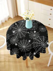 Față de masă cu imprimeu de pânză de păianjen, 1 buc., față de masă de Halloween din fibră de poliester, dreptunghiulară sau rotundă, impermeabilă, imprimare digitală, potrivită pentru sufragerie, uz casnic, mese în aer liber, mese rotunde mici