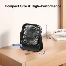 W&O Ventilatore da tavolo portatile con 4 velocità e inclinazione a 360° – potente flusso d'aria, mini ventilatore portatile ricaricabile (ultra silenzioso) per ufficio/camera da letto/cucina – adatto per uso esterno con design robusto