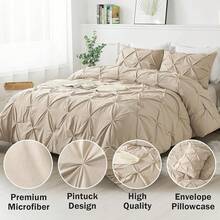 Andency White Queen Comforter Set(90x90Inch), 3 Pieces Cute Pinch Pleat Bedding Comforters & Sets For Queen Bed, Soft Lightweight Fluffy Down Alternative All Season Bed Set-ZYGSOME - Khaki - View 2