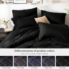 Juego de edredón Queen NewSpin de 8 piezas, conjunto de cama de temporada todo el año en color negro, juego de ropa de cama Queen con edredón, sábanas, fundas de almohada, sábana plana, sábana ajustada, fundas de almohada y falda de cama - Negro - Diamante - Ver 4