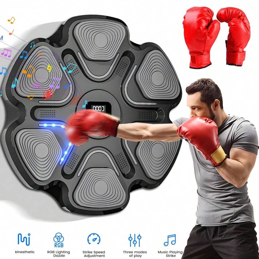 Music Boxing Machine, Smart Boxing Machine With Gloves, Wall Mounted Music Punching Trainer For Adult, Electronic Boxing Workout Target With 9 Modes