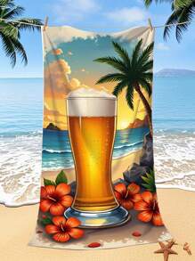 1pc Beach Sunset Beer Printed Ultra-Soft Microfiber Beach Towel, Extra Large Beach/Bath Towel With Colorful Graffiti Design For Outdoor Beach Mat, Yoga Mat, Bathroom Accessories, Quick-Dry 250gsm For Swimming, Gym, Yoga, Outdoor, Camping Travel Essentials Travel Accessories Beach Essentials