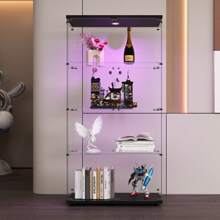 Vinoteca Brightness 164*80*36 cm con 4 niveles de almacenaje, puertas dobles, cristal templado, mueble de almacenaje, vitrina de cristal, mueble de colección, salón/dormitorio, color negro