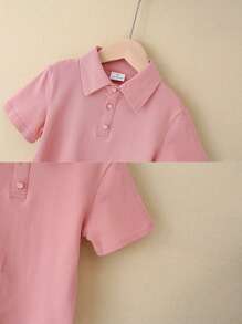 2pcs/Set Girls Pink POLO Shirt And Pleated Skirt Outfit, Suitable For Summer