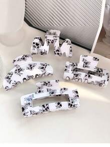 1pc Square Clamp Cartoon Cow Hair Clip, Hollow Hair Claw For Ponytail Fashion Hair Accessories Animal Claw Clips