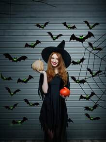 24/48/96 Stück Fledermäuse die im Dunkeln leuchten 3D Fledermaus Ausschnitte, Halloween Dekorationen mit leuchtenden Augen aus Papier, schwarze Plastikaufkleber Fledermäuse für Innen- und Außenbereich gruselig und beängstigend, PVC Fledermäuse für Innen- und Außenbereich Halloween, Halloween Dekorationen, Halloween Außendekorationen, Halloween Party Zubehör