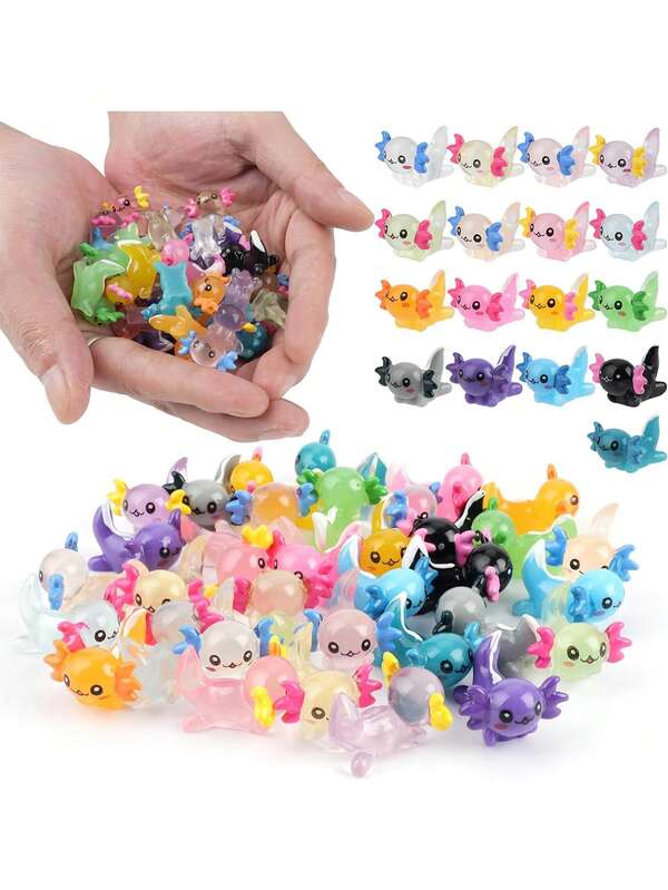 10/20/30/40pcs Mini Resin Axolotl , Glow In The Dark Tiny Axolotl Miniature Figures Toy Tiny Plastic Animal Figurines For Fairy Garden Landscape Aquarium Potted Birthday Christmas Party Decorations(Random)