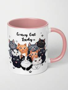 1 xícara de café de cerâmica de 11 oz - lavável apenas à mão, sem bisfenol A, isolada, reutilizável, xícara de café com estampa de gato fofo, adequada para vários usos - presente perfeito para entusiastas de gatos no Natal, Ação de Graças, Dia dos Namorados, Dia dos Pais e Dia das Mães