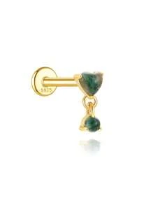 1 Stück Natürlicher Moos-Achat Ohrringe für Frauen|925 Sterling Silber Hypoallergen Schmuck|Vintage leichtgewichtige flache Knorpelohrstecker für den täglichen Gebrauch|Ohrnadeldurchmesser: 1,2 mm