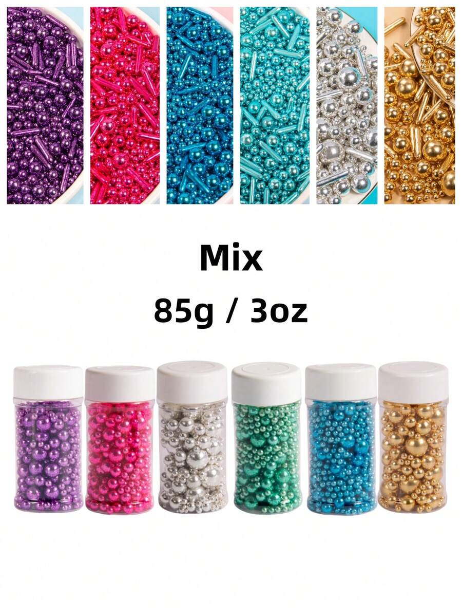 85g/3oz Glitter Sugar Pearls - Shinning Decorations Sprinkle For Cakes, Ice Cream Sundaes, Chocolate Truffles, Macarons, Cupcakes, Waffles, Donuts, Lollipops, Fondant, Dessert Tables | DIY Birthday/Wedding/Graduation/Retirement/Christmas/Valentine's Day Party Supplies | Non-Melting Sparkle Toppings For Bakeries, Home Baking,For Decoration Only. Not Edible