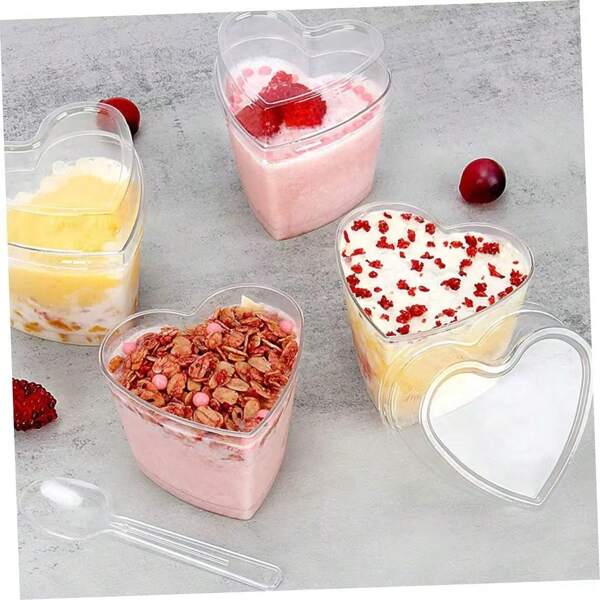 30/20/10/5/1 Set Heart-Shaped Mousse Cups With Lids, Transparent High-Quality Appearance, Suitable For Desserts, Cakes, Crystal Mud And Slime Packaging, More Convenient!