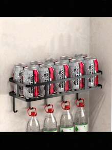 1pc Iron Storage Rack With Hook, Multifunctional Black No Perforation Wall Mounted Corner Storage Rack For Bathroom