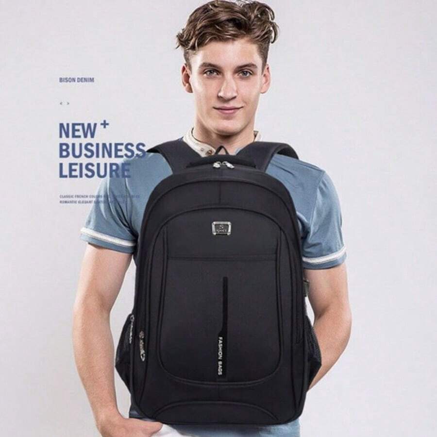 Black Multi-Layer Travel Backpack-UK - Black - View 1