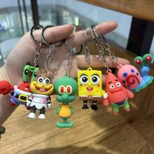 SPONGEBOB 6 piezas Lindo muñeco llavero del personaje animado Bob Esponja, colgante de mochila, regalo perfecto para parejas o fiestas (estilo aleatorio)