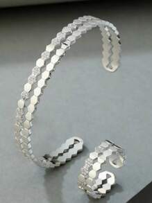 Bracelet & Ring Set, Fashion Honeycomb Women Ring & Bracelet Set, Suitable For Daily Wear And Festival Gift