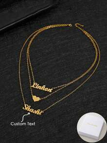 A Love Custom Multi-Layer Stainless Steel English Name Personalized Pendant Necklace, Light Luxury Style, Suitable For Attending Events, Out Of The Travel Wear Light Luxury Fashion Items - Multicolor - View 3