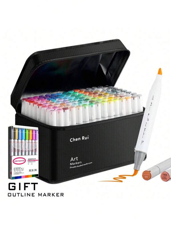 Chen Rui 168/120/100/80/60/48 Colors Dual Tip Art Markers Sketch Pens Brush & Chisel Permanent Marker Pens With Base & Outline Markers Drawing Supplies Kit Perfect For Artist Adults Anime Coloring Sketching Illustrations And Card Making Gift For Christmas New Year Back To School- Refillable