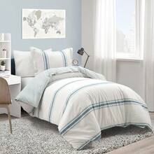 Farmhouse Stripe Reversible Cotton Duvet Cover Set, 2 Piece Set, Twin XL, Navy - Twin Bedding Set - Dorm Decor - Striped Duvet Cover For Kids Or Teens - Farmhouse Bedroom Decor - 藍色 - 查看 1