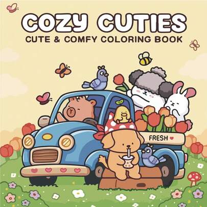 [Artesanía Esencial] Libro de pintura y colorear "Cozy Cuties", ideal para principiantes con trazado, alivio del estrés con dibujos, diseños relajantes simples y grandes, ilustraciones de personajes lindos para aliviar la presión, adecuado para artículos de papelería, útiles escolares, gran regalo para niñas, Día de San Valentín, Año Nuevo