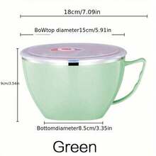1 pieza Tazón de acero inoxidable con asa, a prueba de óxido con tapa, apto para fideos instantáneos, arroz, sopa, recipiente de almacenamiento de alimentos, bento de cocina doméstica y comedor - Multicolor - Ver 10