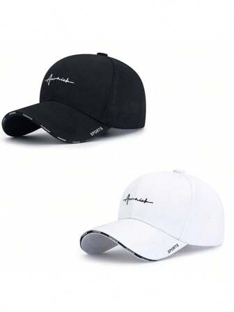 1 件男女通用纯色休闲字母刺绣棒球帽，百搭涤纶棒球帽，适合户外活动和日常穿着
