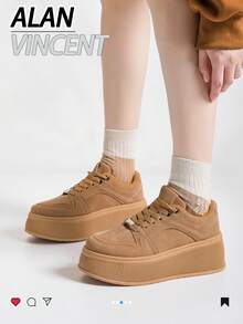Alan Vincent【免费退货】【厚底鞋系列】新款女士休闲鞋，女士厚底鞋，棕色鞋，舒适运动鞋，增高6厘米，派对鞋，适合娇小女性，透气运动鞋，时尚百搭