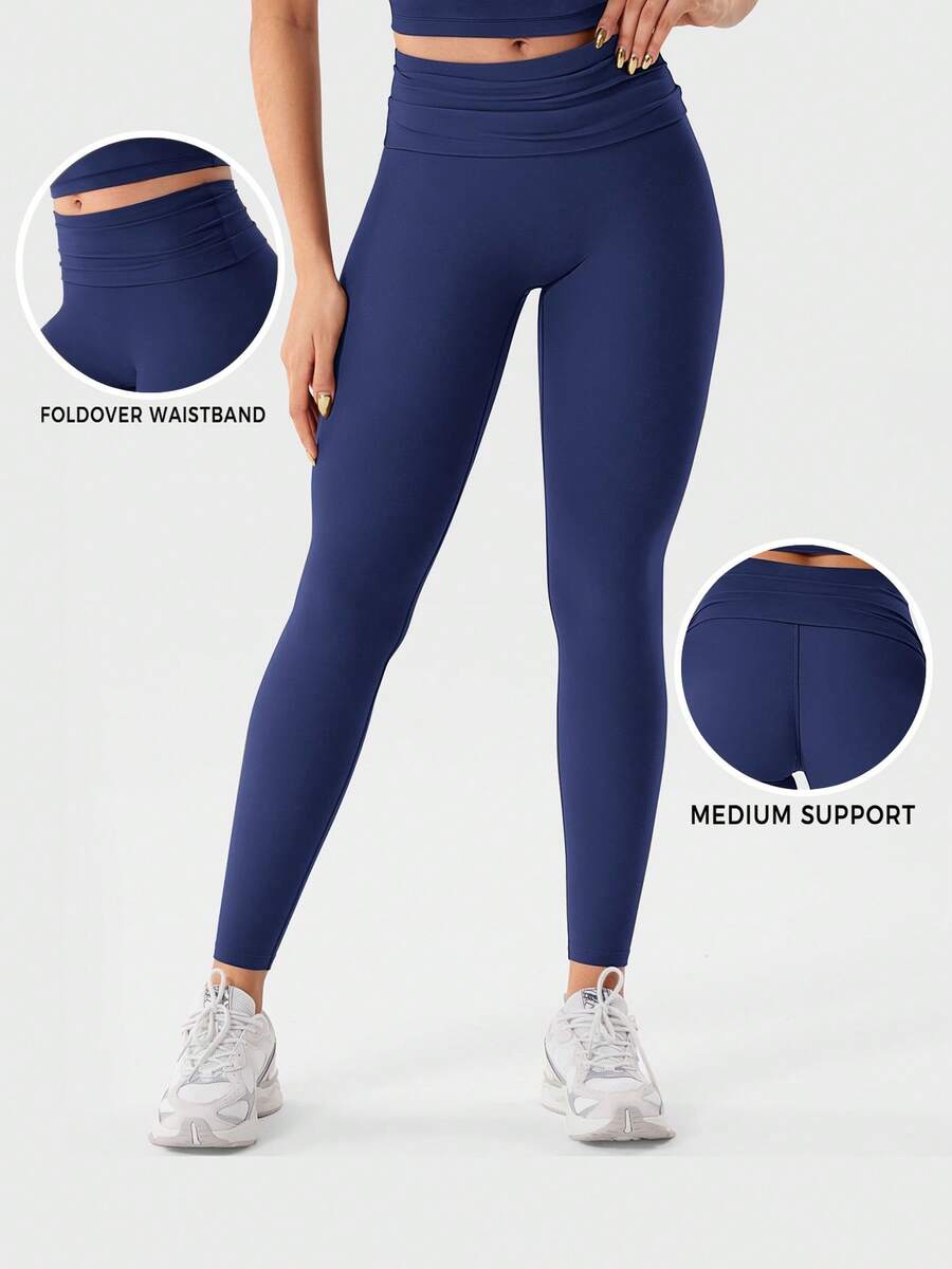 YEOREO Romola Fold Over Waist Yoga Leggings For Women Buttery Soft Hidden Scrunch Butt Lifting Workout Tights - Màu xanh biển sâu - Xem 1