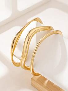 3件套简约不对称圆形金属手镯套装，优雅时尚饰品，适合日常通勤、派对、家庭聚会、约会等场合，尺码偏小
