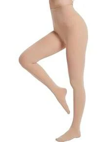 1双女士超柔软不透明高腰纯色连裤袜，舒适透气 - 杏色 - 查看 10