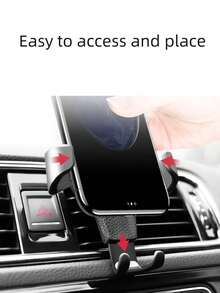 1pc New Car Phone Holder Leather Texture Gravity Air Vent Mount Slouchy Car Phone Stand - Black - View 2
