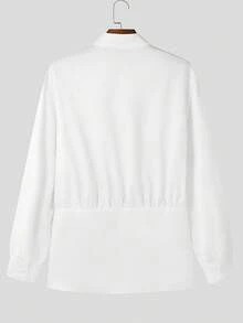 INCERUN Elegant Men Deep V-Neck Long Sleeve Party Casual Loose Blouse Office Work Solid Shirt Tops - 白色 - 查看 4