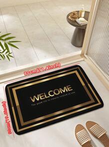 1pc Black Background, Paperclip Border, "Welcome" Pattern Bath Mat, Modern Minimalist Absorbent Non-Slip Bathroom Carpet, Flannel Bathroom Mat With Anti-Slip Backing, Suitable For Entrance, Bedroom, Kitchen, Bathroom Non-Slip Mat, Home Decor Rug