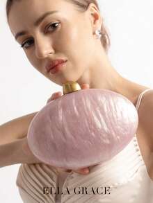 ELLA GRACE- Acrylic Oval Handbag With Gold Chain Strap - Elegant Designer Purse For Women, Luxury Evening Bag & Day Clutch (Adjustable Shoulder Chain) - Pink - View 1