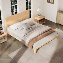 MERAX Mid-Century Modern Queen Size 12 Inch Bamboo Wood Platform Bed With Wood Slat Support, No Box Spring Needed, Easy Assembly,Natural - Natural-Queen Size - View 1