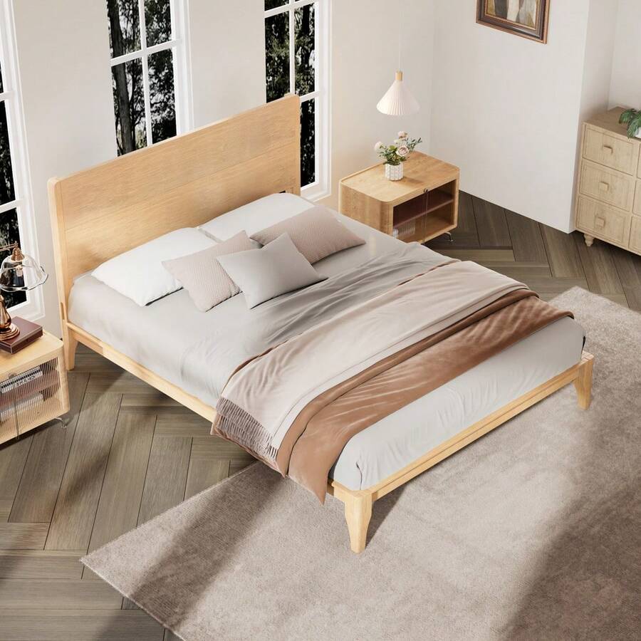 MERAX Mid-Century Modern Queen Size 12 Inch Bamboo Wood Platform Bed With Wood Slat Support, No Box Spring Needed, Easy Assembly,Natural - Tự nhiên-Queen Size - Xem 1