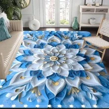 1 Stück Boho Vintage blau florales Muster Teppich, Polyester Eingangsmatte, rutschfest und strapazierfähig, maschinenwaschbar, pflegeleicht, geeignet für Wohnzimmer, Schlafzimmer, Waschküche, Heimdekoration, für den vielseitigen Innen-/Außenbereich