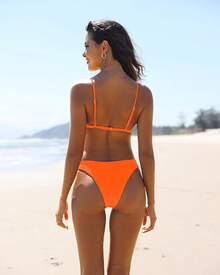 Women Two Piece Bikini High Cut Swimsuit Triangle Bathing Suit Cheeky Bikini Set - Màu cam neon - Xem 2