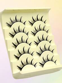 Asiteo 5 Pairs Cartoon Style False Eyelashes, Lightweight & Fluttery Anime False Lashes, Natural Makeup Effect, Fluffy Spiky Doll Lashes, Cartoon Eyelashes - 尖尾漫畫款 - 查看 5