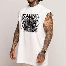 Falling Reverse Rock Dark Art Oversized Cotton Long Sleeve Tank Top - White - View 2