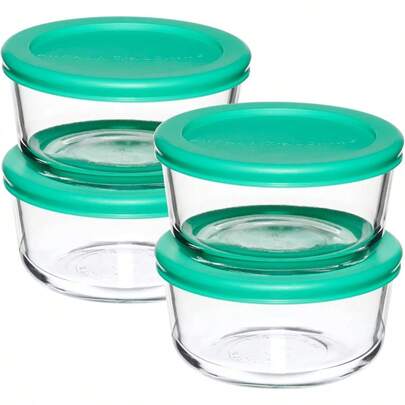 Anchor Hocking 2 Cup Glass Storage Containers With Lids Set Of 4 Glass Food Storage Containers With Mint SnugFit Lids