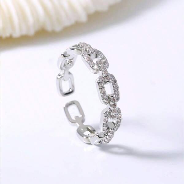 1pc Micro-Inlaid Zirconia Ring With Buckle Adjustable Design