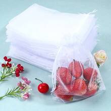 100 piezas Bolsas de malla de nailon blanco, bolsas protectoras de frutas, bolsas de jardín para control de insectos y plagas para fresas, uvas, verduras y plantas, con cordón