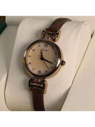 1pc Women's PU Leather Strap Round Digital Small Dial Vintage British Style Niche Luxury Quartz Watch, Suitable For Daily Wear